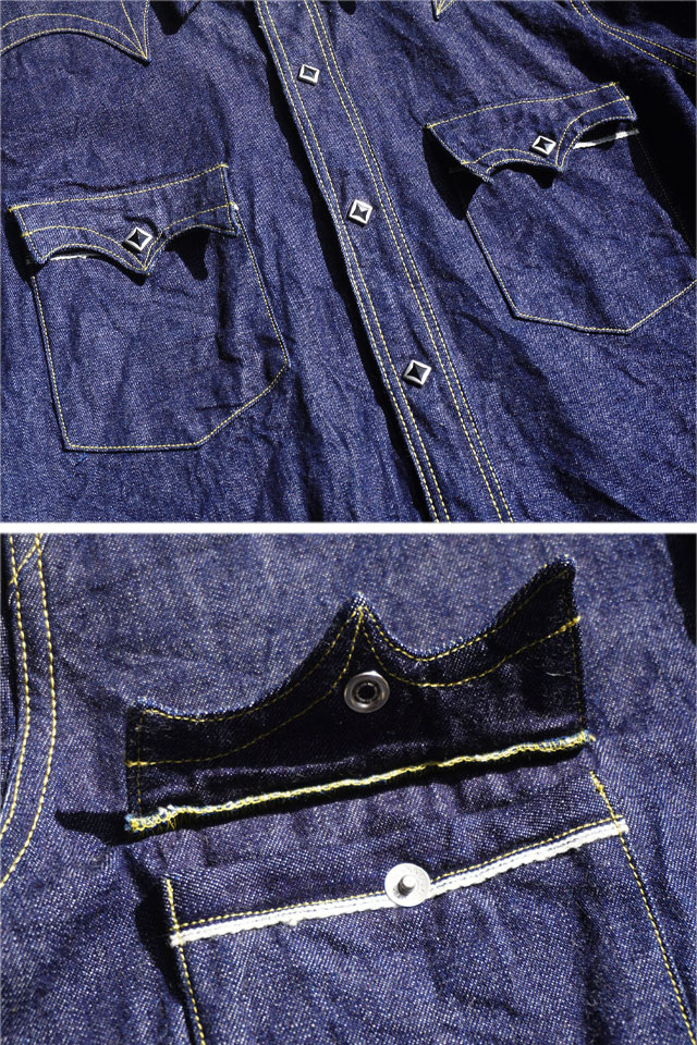 カモメステッチ10ozデニムウエスタンシャツ◇サムライジーンズ