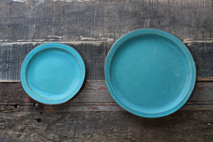 益子焼・シャビーターコイズ丸皿L (23cm)/大皿 パスタカレー皿 わか