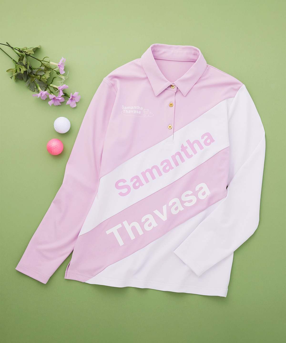 バイヤス切り替え長袖ポロ(00（S） ピンク): Samantha Thavasa UNDER25