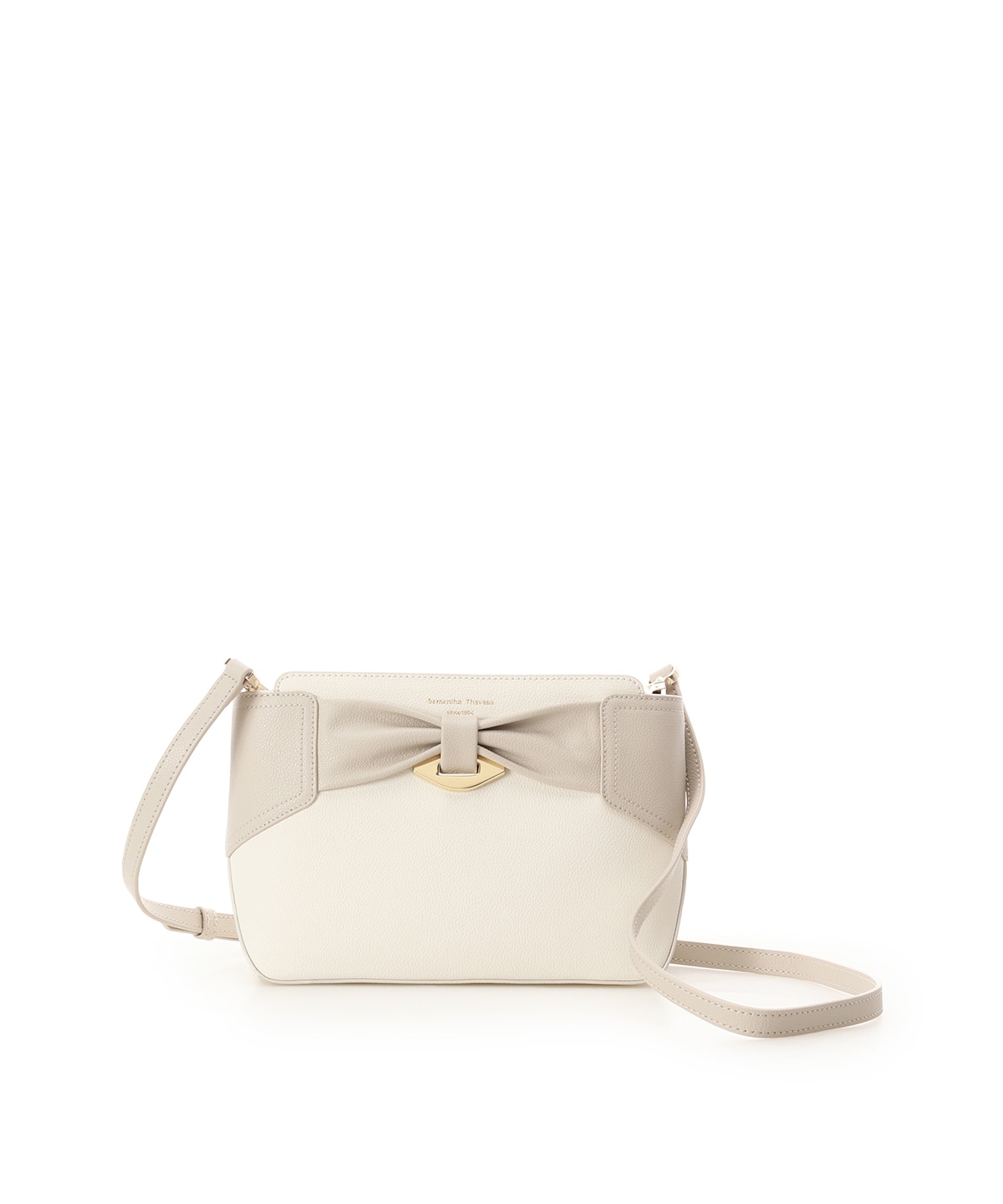 バイカラーリボンモチーフ スプリットレザーショルダーバッグ(FREE