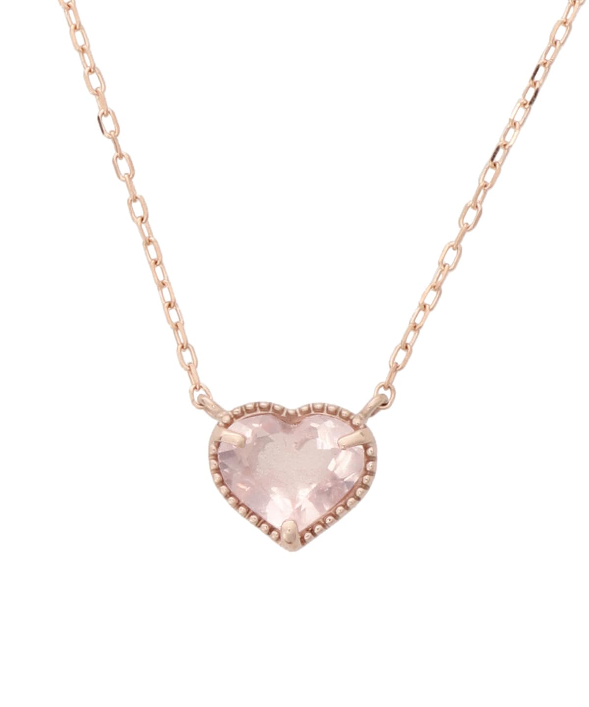 K10 PG ローズクォーツハートネックレス(小)(40cm K10 PG