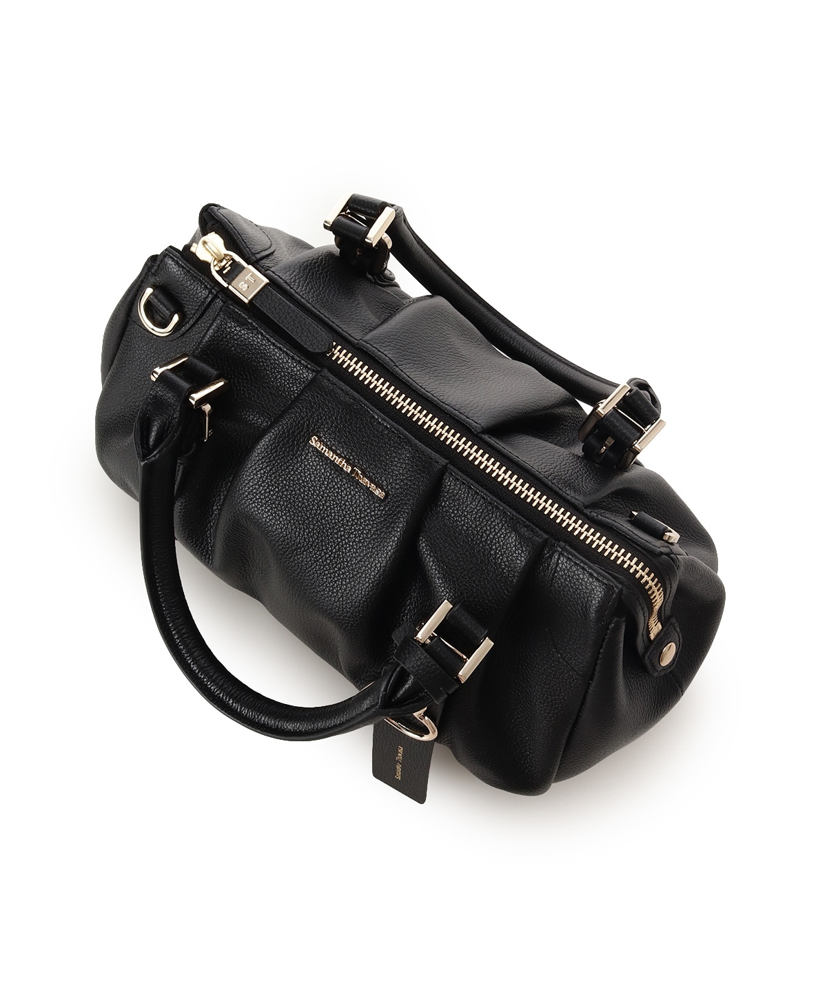 タックデザインソフトレザーハンドバッグ(FREE ブラック): Samantha