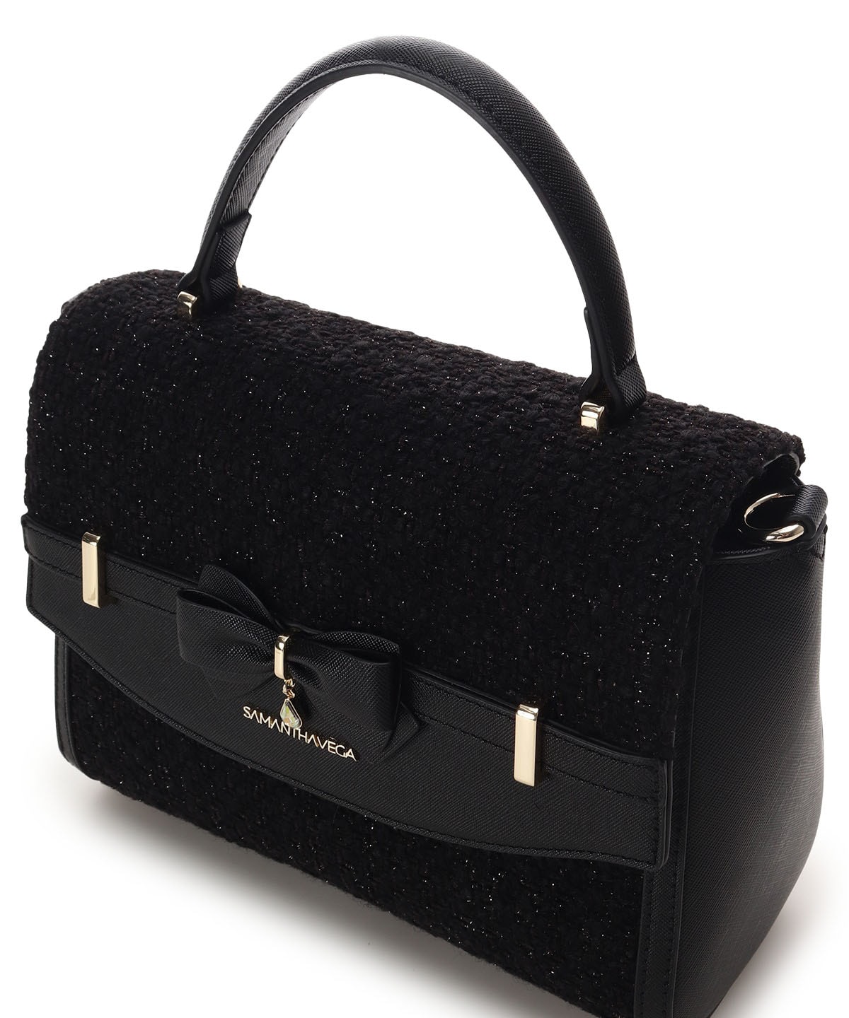 ラメツイードアクセントリボンショルダーバッグ(FREE ブラック