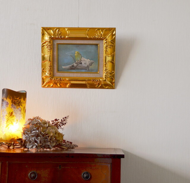 小鳥と貝と枯葉」 五百住乙人画 Antique Sam's Collection