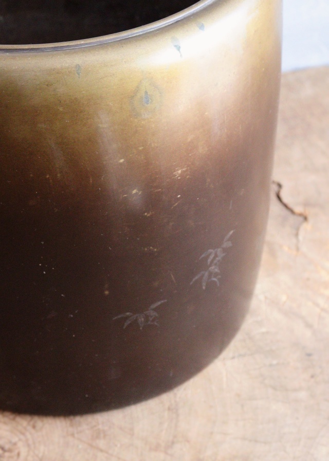 高肉象嵌火鉢 立鶴 銀象嵌 瓶掛け 火鉢 手あぶり 鉢カバー 骨董 風炉