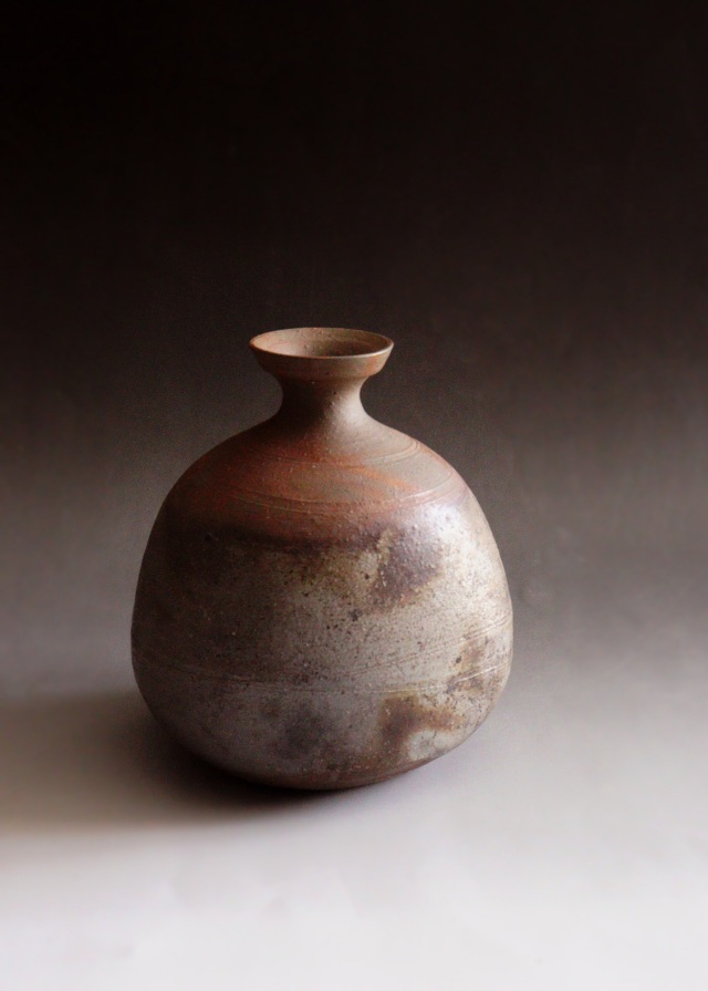 茶道具 備前焼 耳付 花入 落雁窯 幸崎達彦 共箱 陶芸 花器 花生 稽古