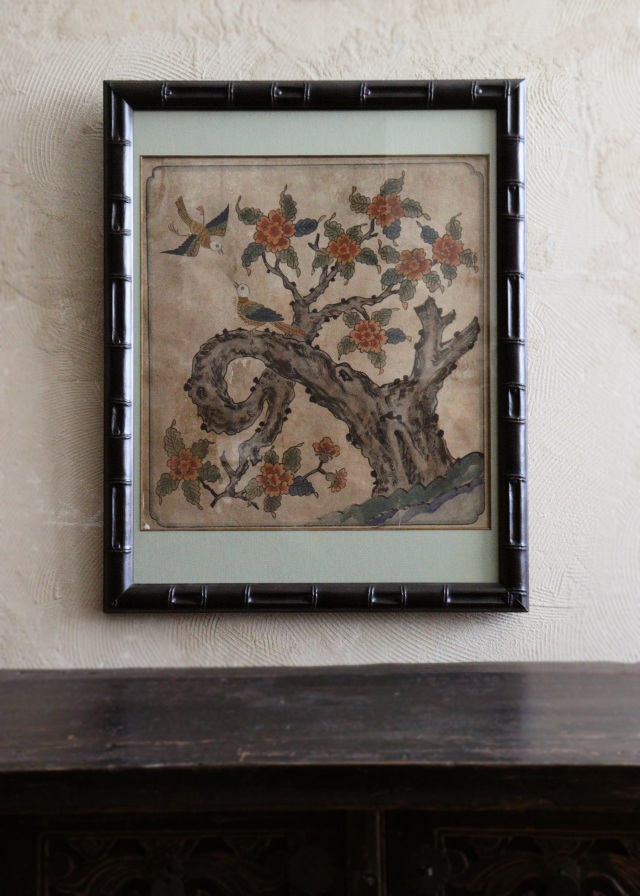 李朝民画 「花鳥図」李朝 韓国骨董 韓国アンティーク 李朝民画 李朝
