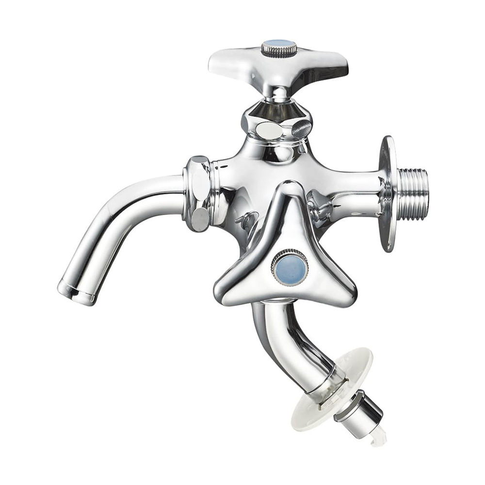 洗濯機用二口横水栓（固定コマ仕様） | 商品のご案内 | SANEI