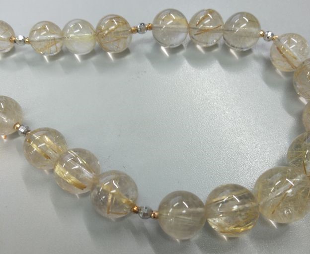 ルチルクォーツ ネックレス (K18・K18WGミラーボール入、Silver留具