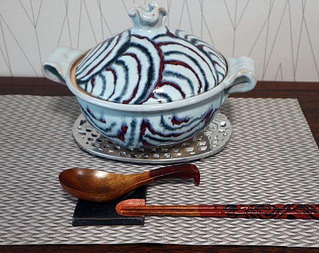 稲葉直人 土鍋 青白釉波紋 一人鍋 山帰来～日々のくらし