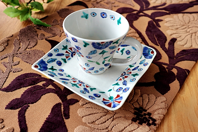 カップ＆ソーサー 磁器 九谷焼 永井麻美子 色絵カップ青花唐草カップ