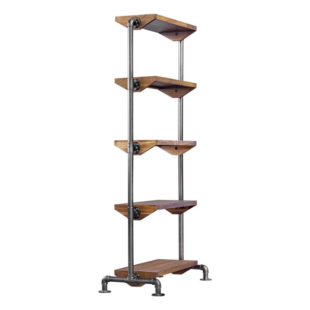 Industrial Acacia Wood & Iron Pipe 5-Shelf Etagere - Scenario Home
