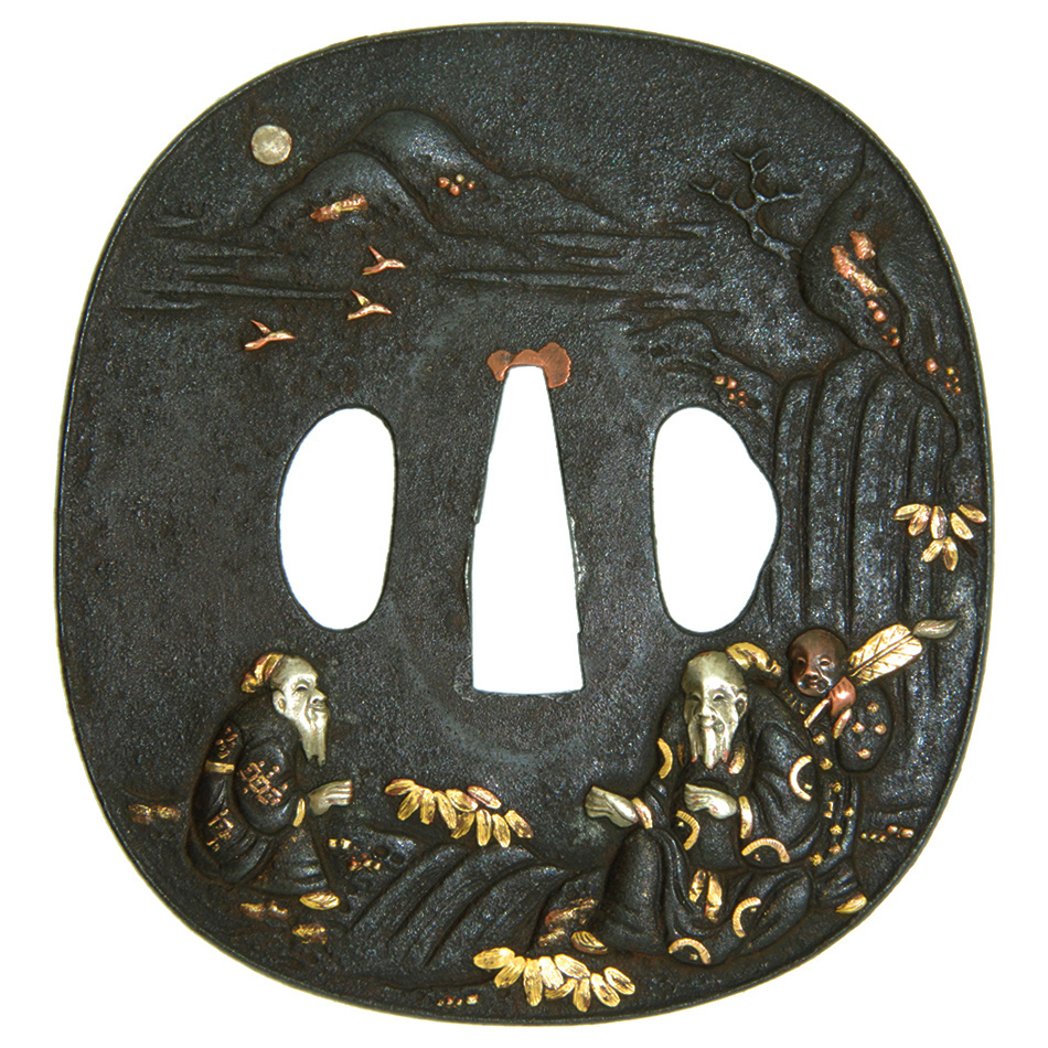 刀装具 刀鍔 蛙文様 鉃地 年代物 無銘 箱付き アンティーク 刀装具 刀