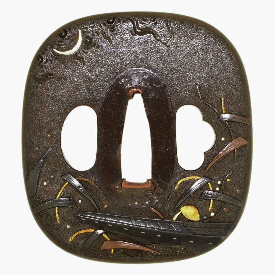 鍔 無銘 庄内 月下芦分舟図鍔(TU-040315)｜刀・日本刀の販売なら日本刀