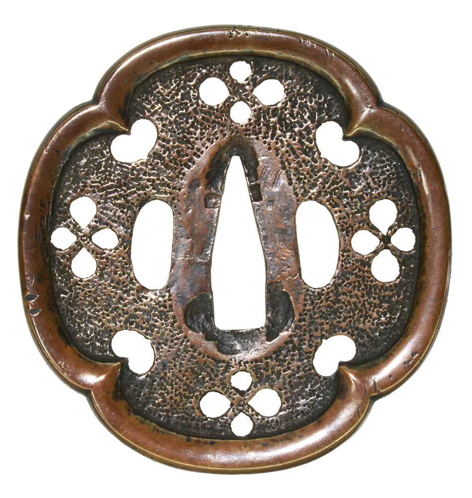 在銘 会津住正阿弥鍔 縦85mm横84mm厚さ4mm 時代物 刀装具 在銘 会津住