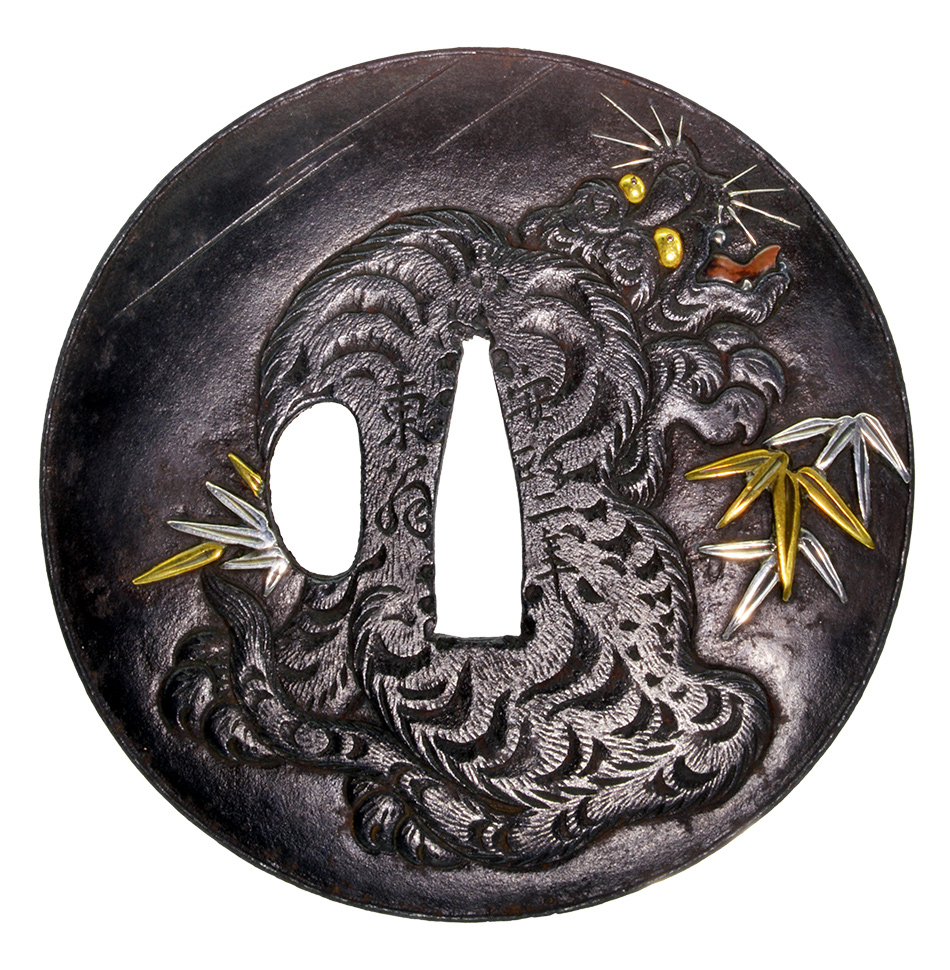 鍔 古美術品 鍔 銘 遊洛斎赤文 竹虎図(TU-040219)｜刀・