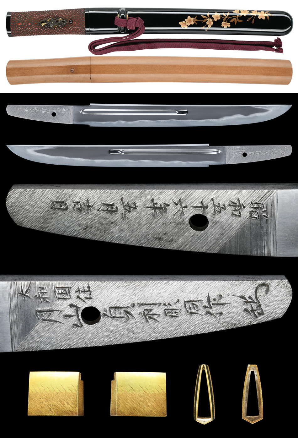 コ*ー様 追加写真あり 江戸時代 短刀の束と笄と鞘 小束 小刀 梅に鶯 コ