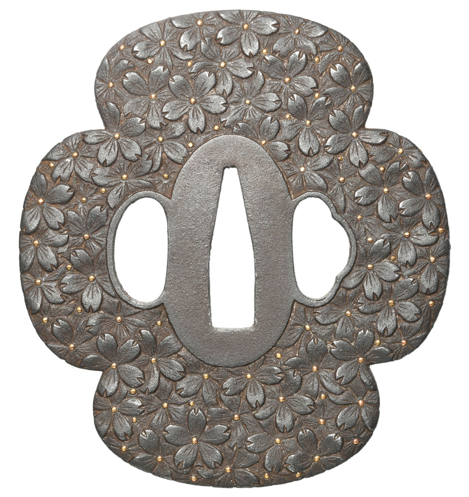 波模様 桜花象嵌装飾 鍔(つば) 波模様 桜花象嵌装飾 鍔(つば) 武具