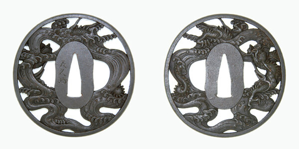 在銘 國忠作 鉄地鐔 風景図 鍔 拵 日本刀 刀装具 骨董 古美術 江戸時代