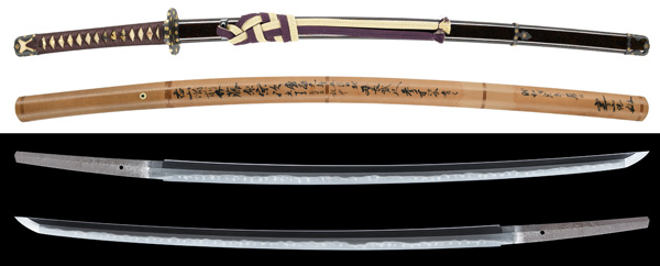 日本刀残欠クラフトナイフNo.85 筑前国住宗次 黒鞘 日本刀