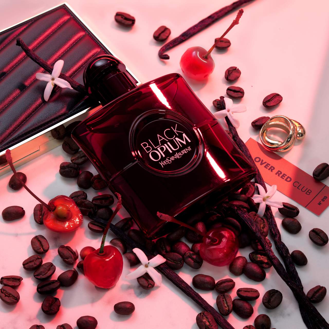 Black Opium Eau de Parfum Over Red with Cherry & Coffee - Yves