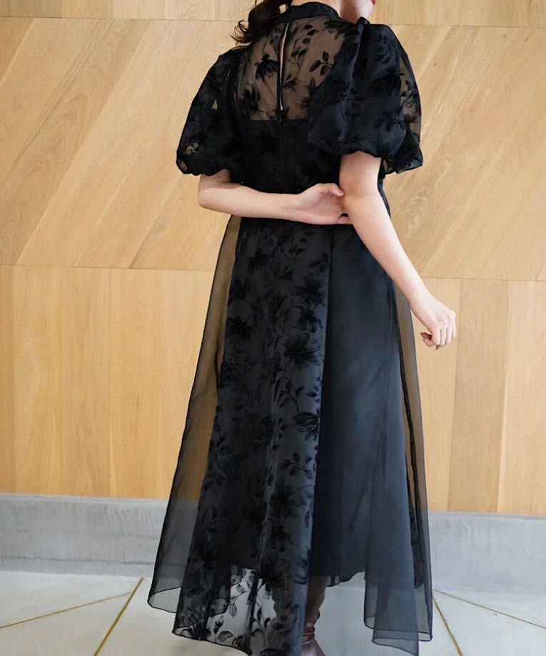 1サイズ】puffy sheer flower dress (black) Acka.（エーシーケーエー