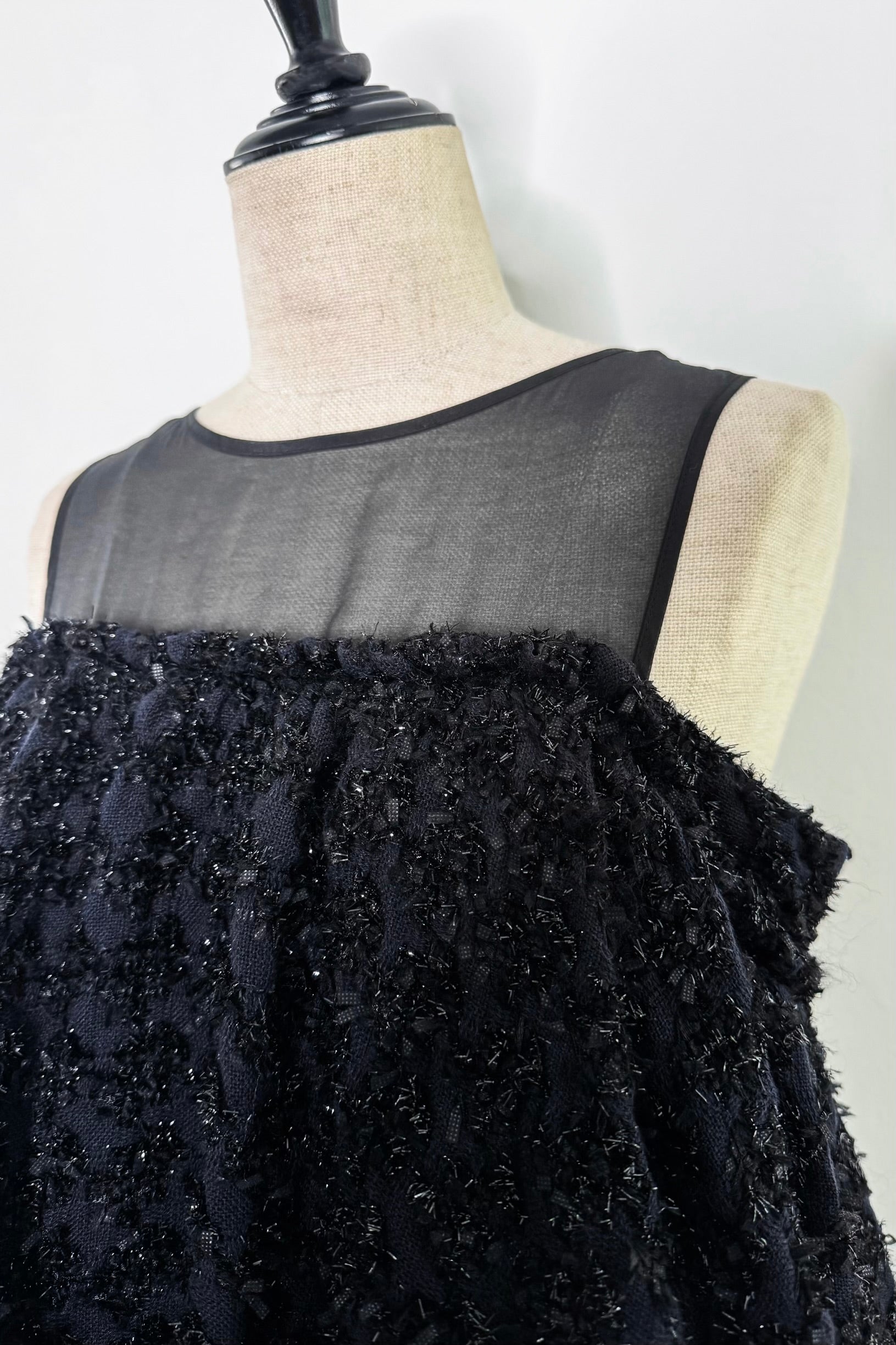 sheer x tweed ruffle mini dress – shéller / シェリエ