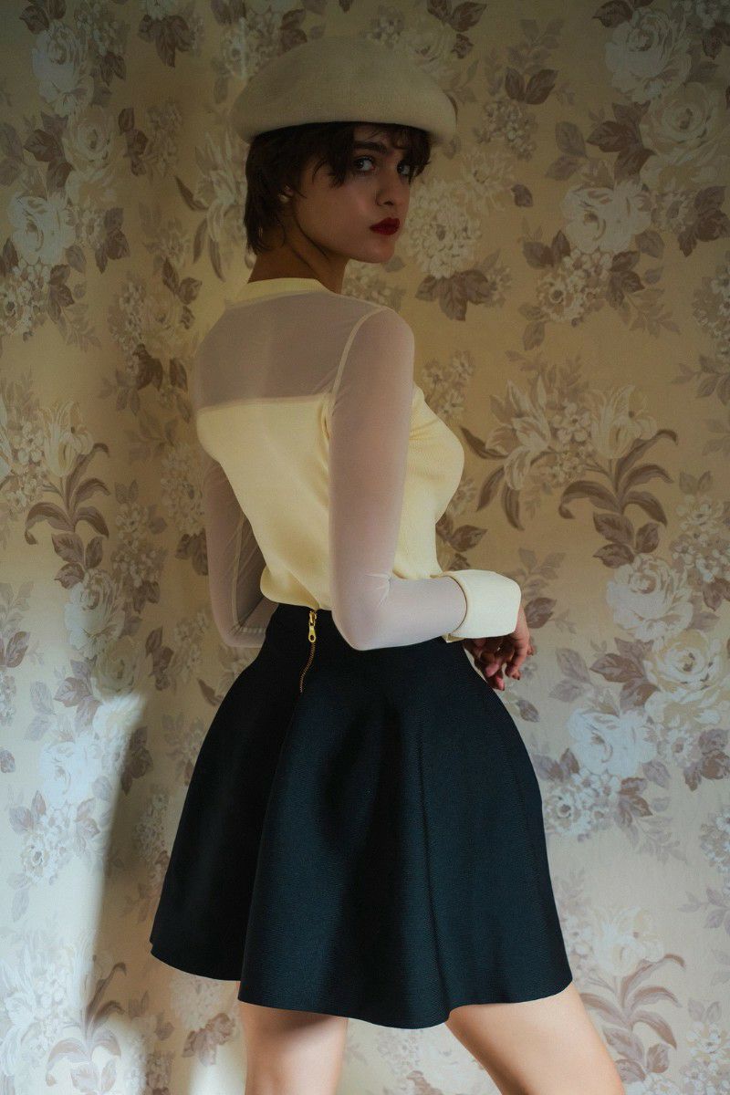 zipper knit flared mini skirt – shéller / シェリエ