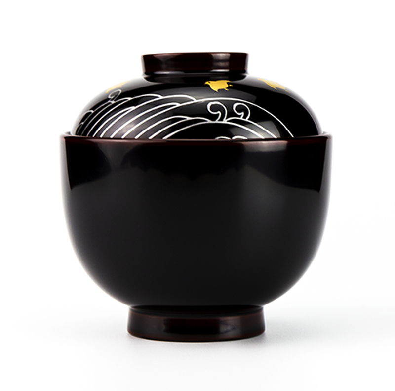 BK407 時代輪島塗 宝船図金蒔絵 波千鳥 吸物椀 二客 木製 茶道具 懐石