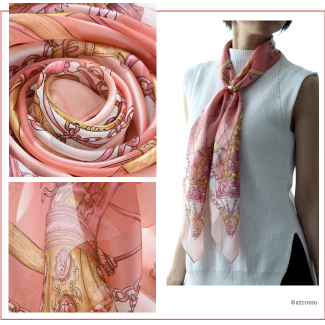 ガンエルメス シルク100％ サテン 横浜スカーフ 日本製 88×88 正方形