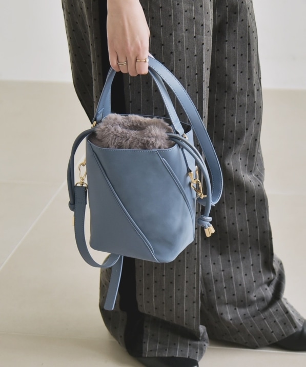 quaranciel: 2way コンビ バケツ ショルダーバッグ × フェイクファー