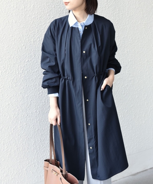 SHIPS Colors:〈手洗い可能〉ツイル ノーカラー タック コート