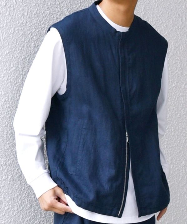 SHIPS any:〈洗濯機可能〉NOVELTEX リネン ジップ ベスト(セットアップ