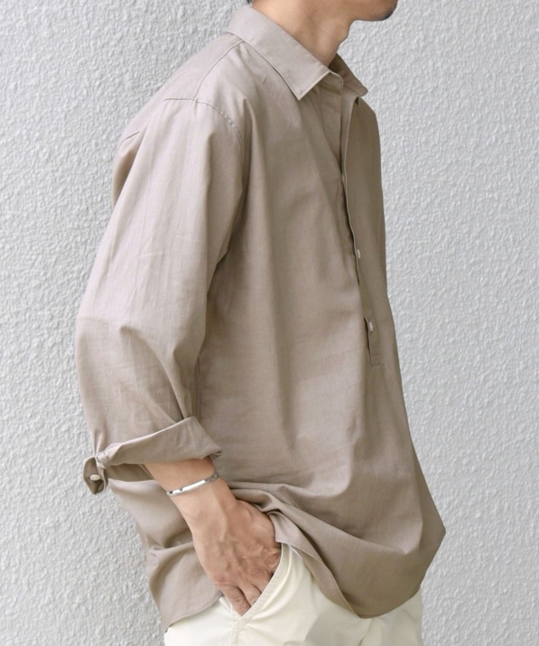 SHIPS any: コットン/リネン 7分袖 スキッパー プルオーバー シャツ