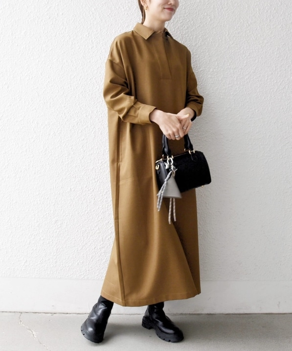 SHIPS any:〈洗濯機可能〉サージ スキッパー シャツ ワンピース