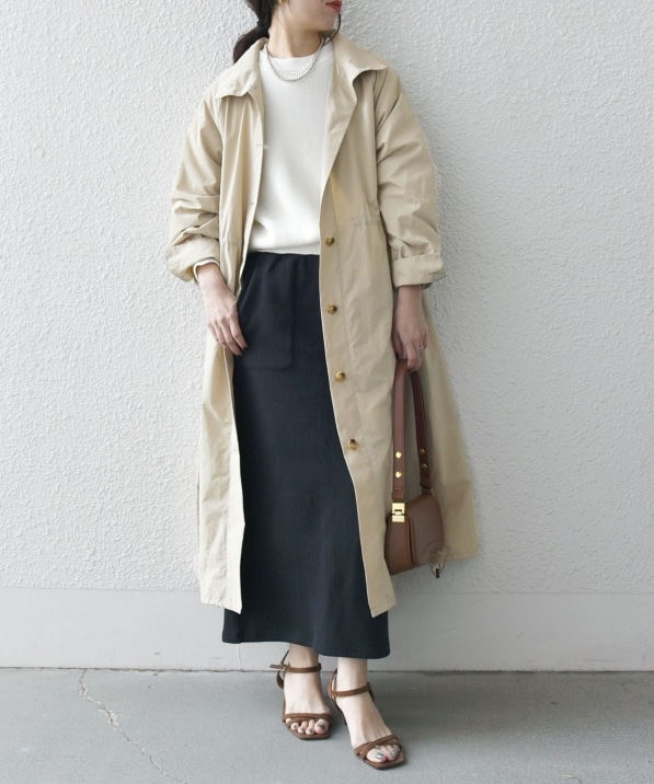 SHIPS any:〈洗濯機可能〉スタンドカラー ドロスト ギャザー ロング