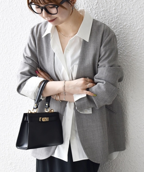 SHIPS any:〈洗濯機可能〉ウーステッド Vネック ノーカラー ジャケット