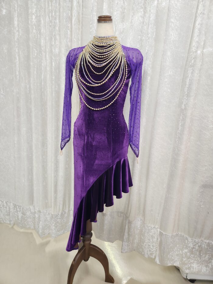 試着・レンタル・購入】社交ダンスドレス 紫 Lサイズラテンドレス