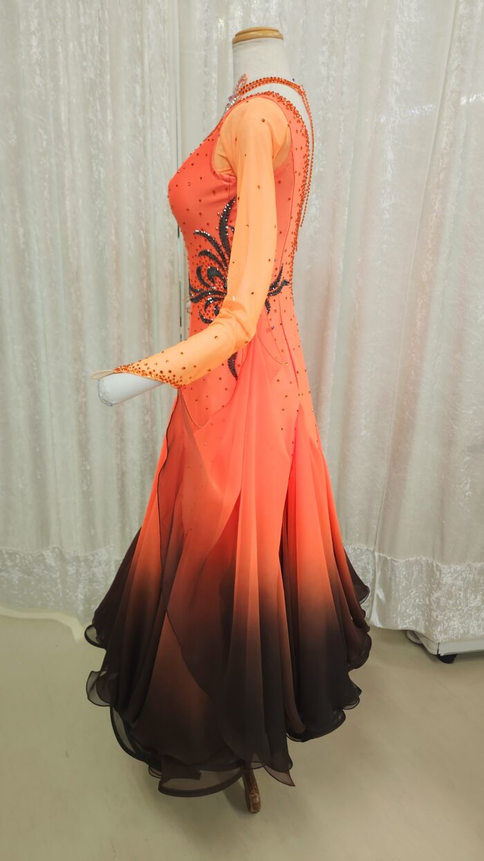 試着・レンタル・購入】社交ダンスドレス オレンジ×黒 MLサイズ