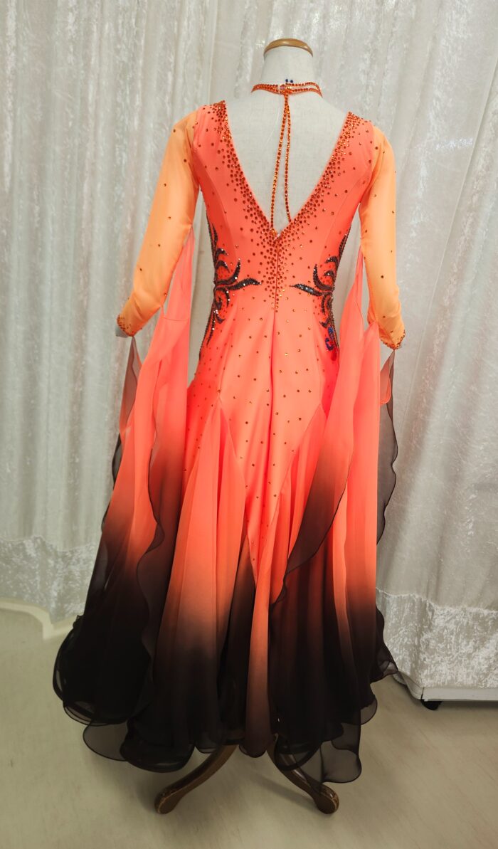 試着・レンタル・購入】社交ダンスドレス オレンジ×黒 MLサイズ