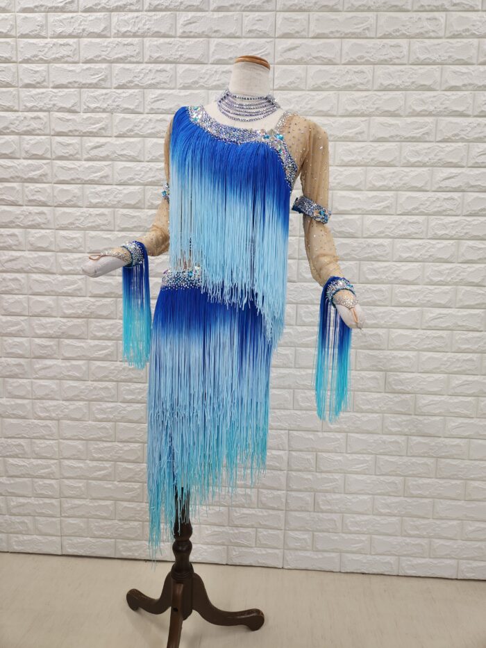 試着・レンタル・購入】社交ダンスドレス ブルー Mサイズ ラテンドレス