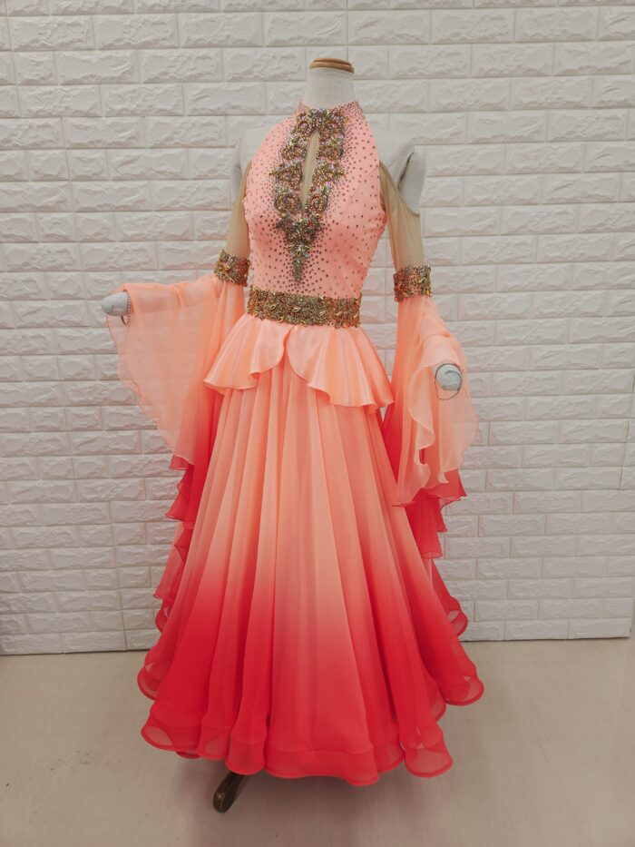 試着・レンタル・購入】社交ダンスドレス オレンジ Mサイズ