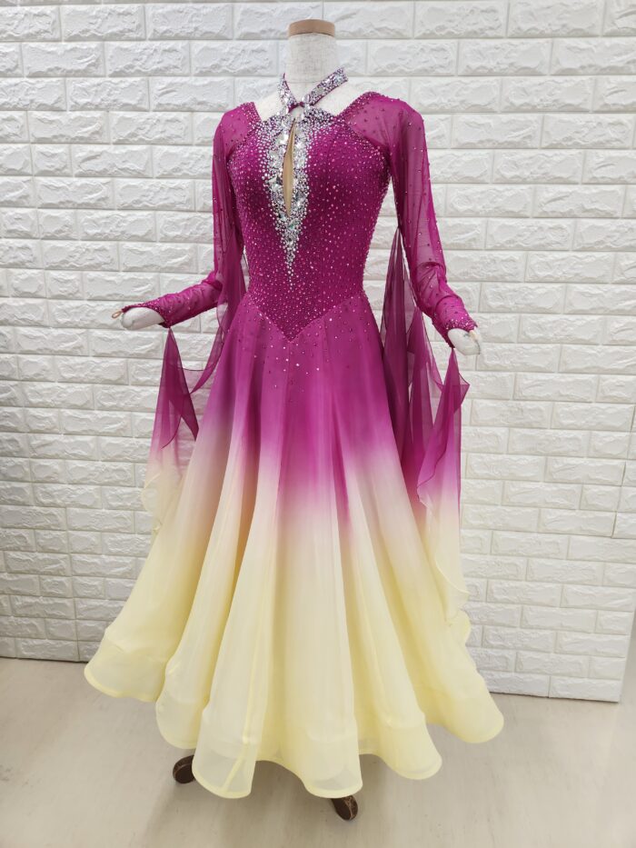 試着・レンタル・購入】社交ダンスドレス ワイン～クリーム Mサイズ