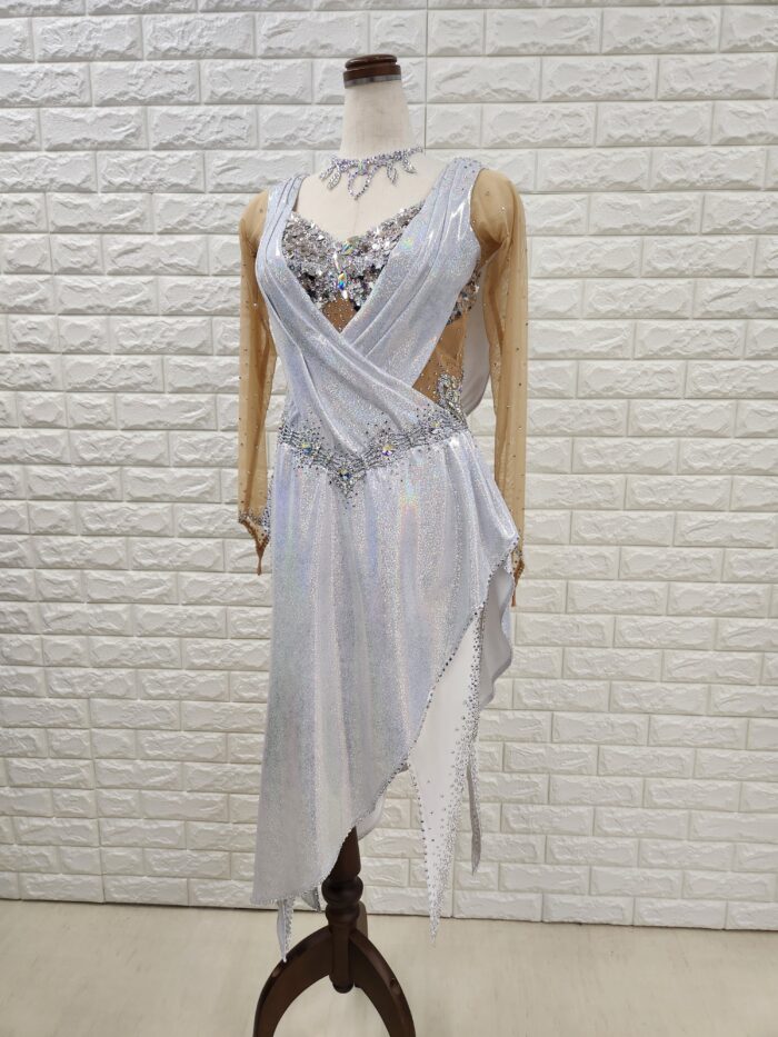 試着・レンタル・購入】社交ダンスドレス シルバー Lサイズ ラテン