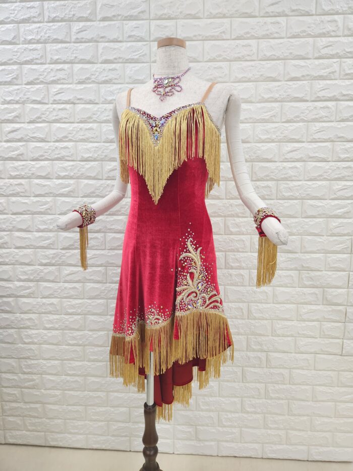 試着・レンタル・購入】社交ダンスドレス 赤 MLサイズ ラテンドレス836