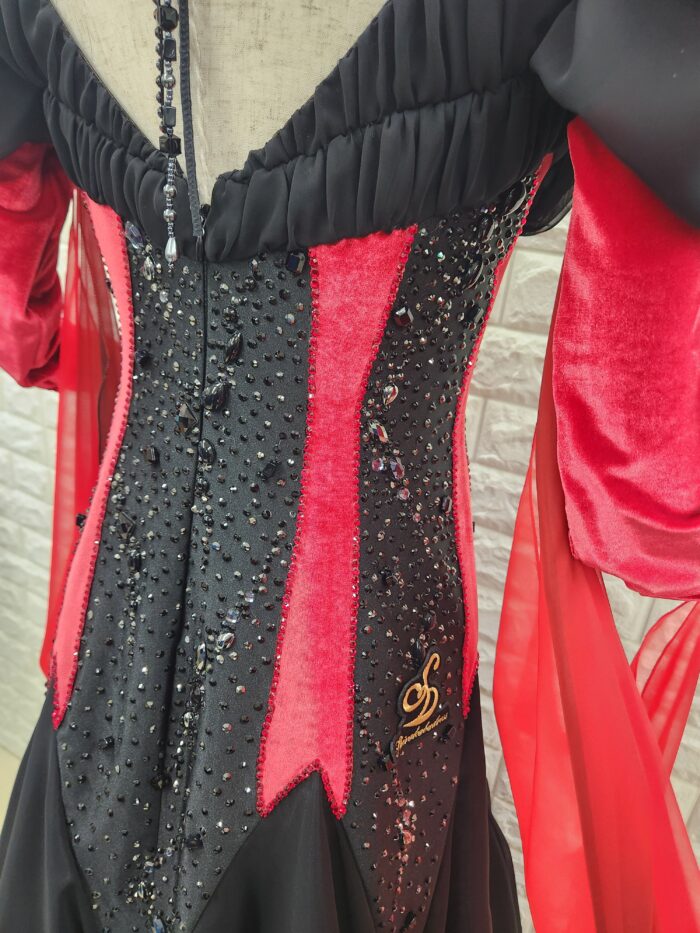 試着・レンタル・購入】社交ダンスドレス Lサイズ 赤黒 スタンダード