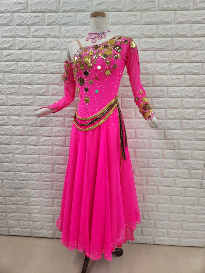 試着・レンタル・購入】社交ダンスドレス Mサイズ ピンク アメリカン