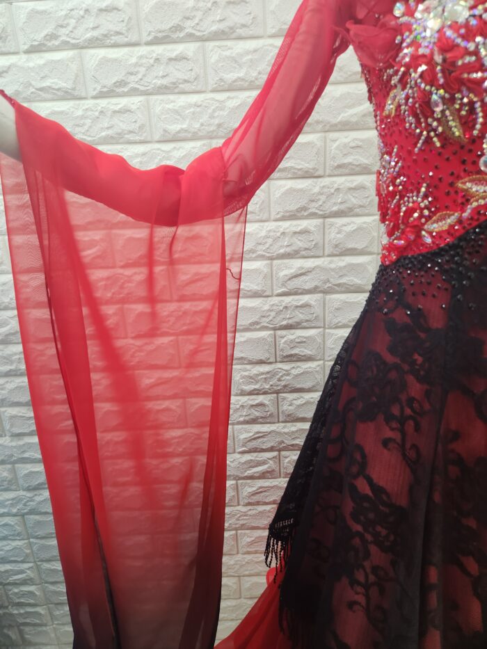 試着・レンタル・購入】社交ダンスドレス Lサイズ 赤黒 スタンダード