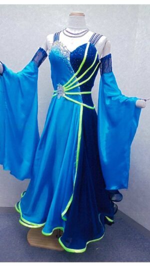 試着・レンタル・購入】社交ダンスドレス ブルー Mサイズ ラテンドレス