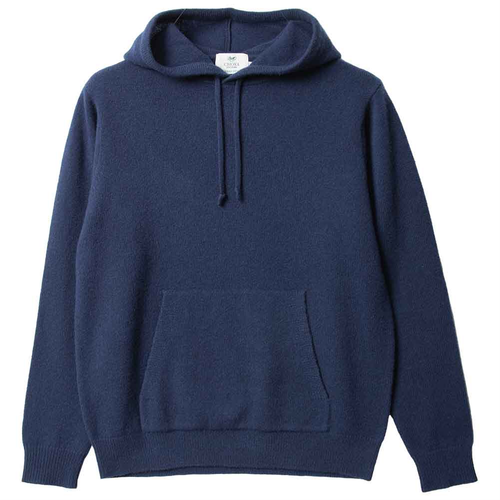 ニットパーカー プルオーバーフーディー ウール100% 全2色 ネイビー